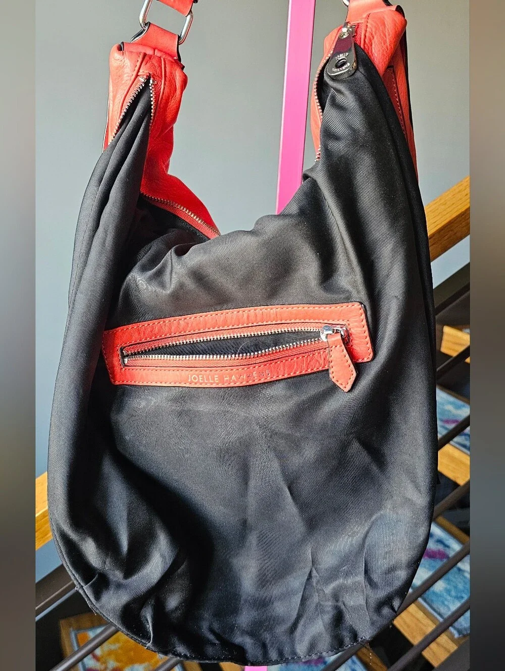 Joelle Hawkens Slouchy Hobo-style Leather Handbag Coral Red